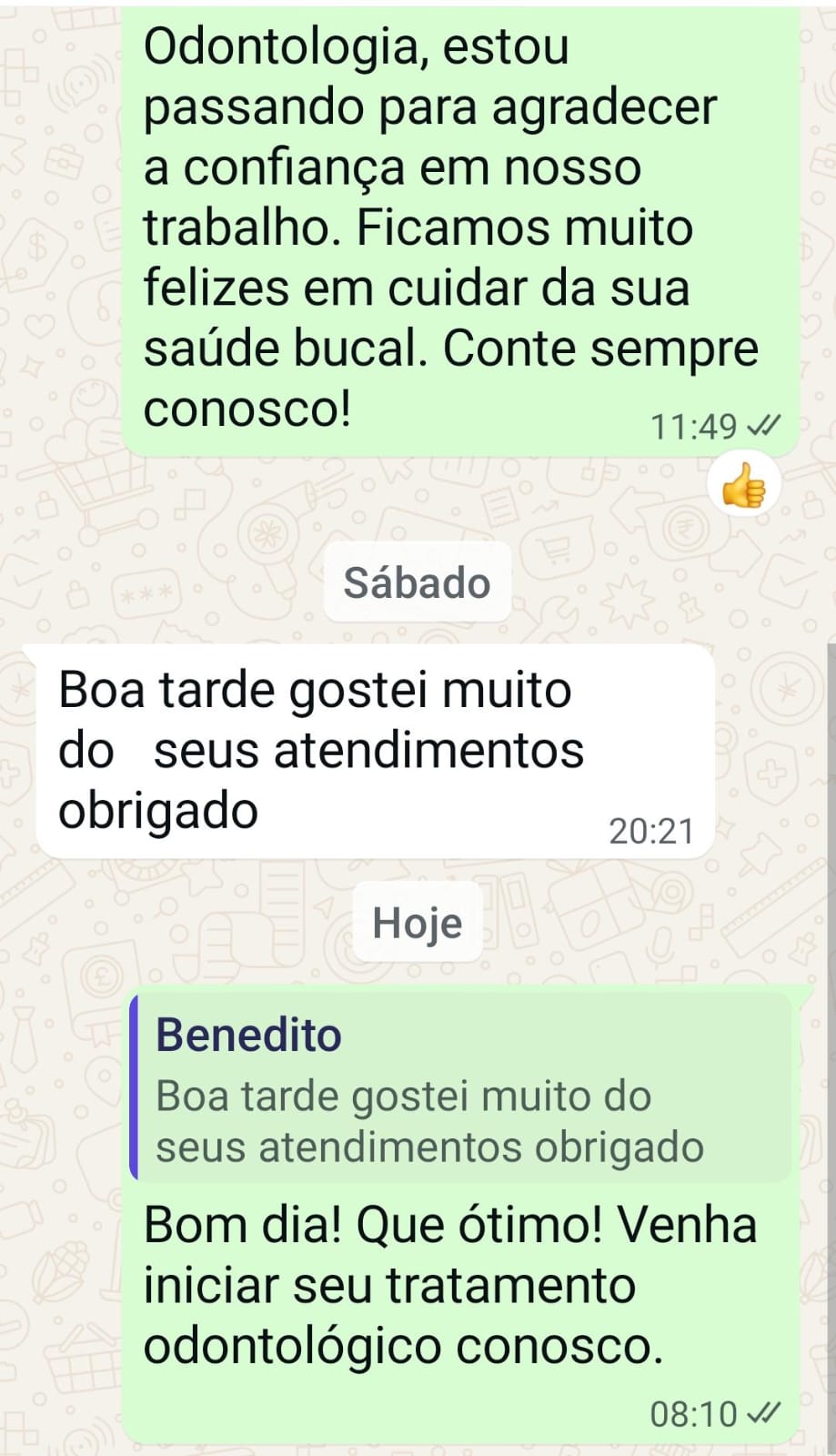 Conversa de agradecimento de paciente via WhatsApp